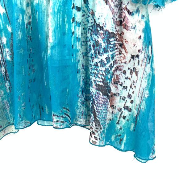 Muska By Sienna Rose Layered Mini Dress Womens Sz L Blue White Brown Multi Print - Picture 4 of 6